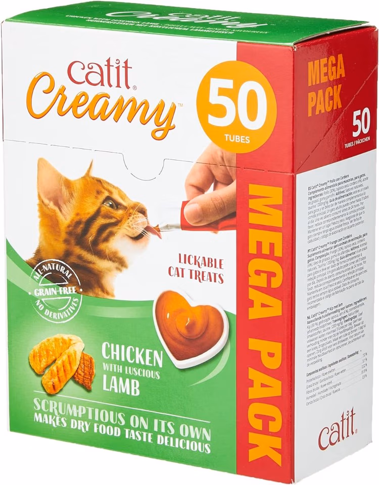 Catit Creamy Chicken with Lamb Lickable Cat Treats 50 Tubes Mega Pack.avif