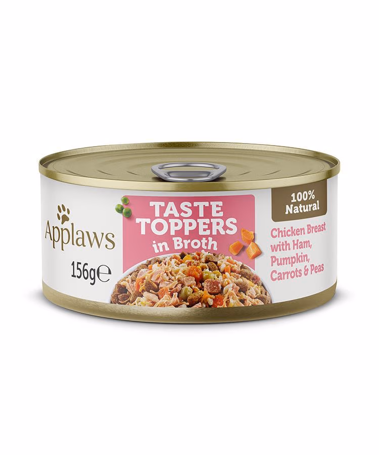 Applaws Taste Toppers in Broth Chicken with Ham & Vegetables Wet Dog Food 156g Tin.avif