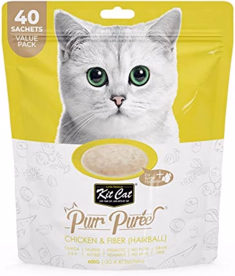 Kit Cat Purr Puree Chicken & Fiber (Hairball) Cat Treats 40 x 15g Value Pack.avif