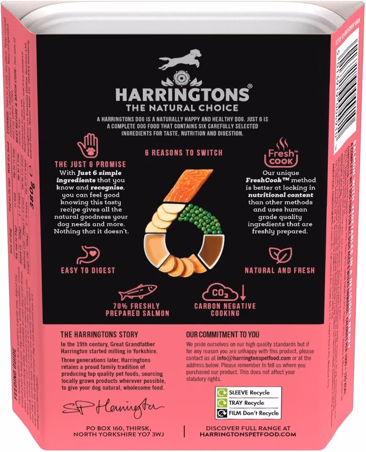 Harringtons Just 6 Salmon Grain Free Adult Wet Dog Food 380g1.avif