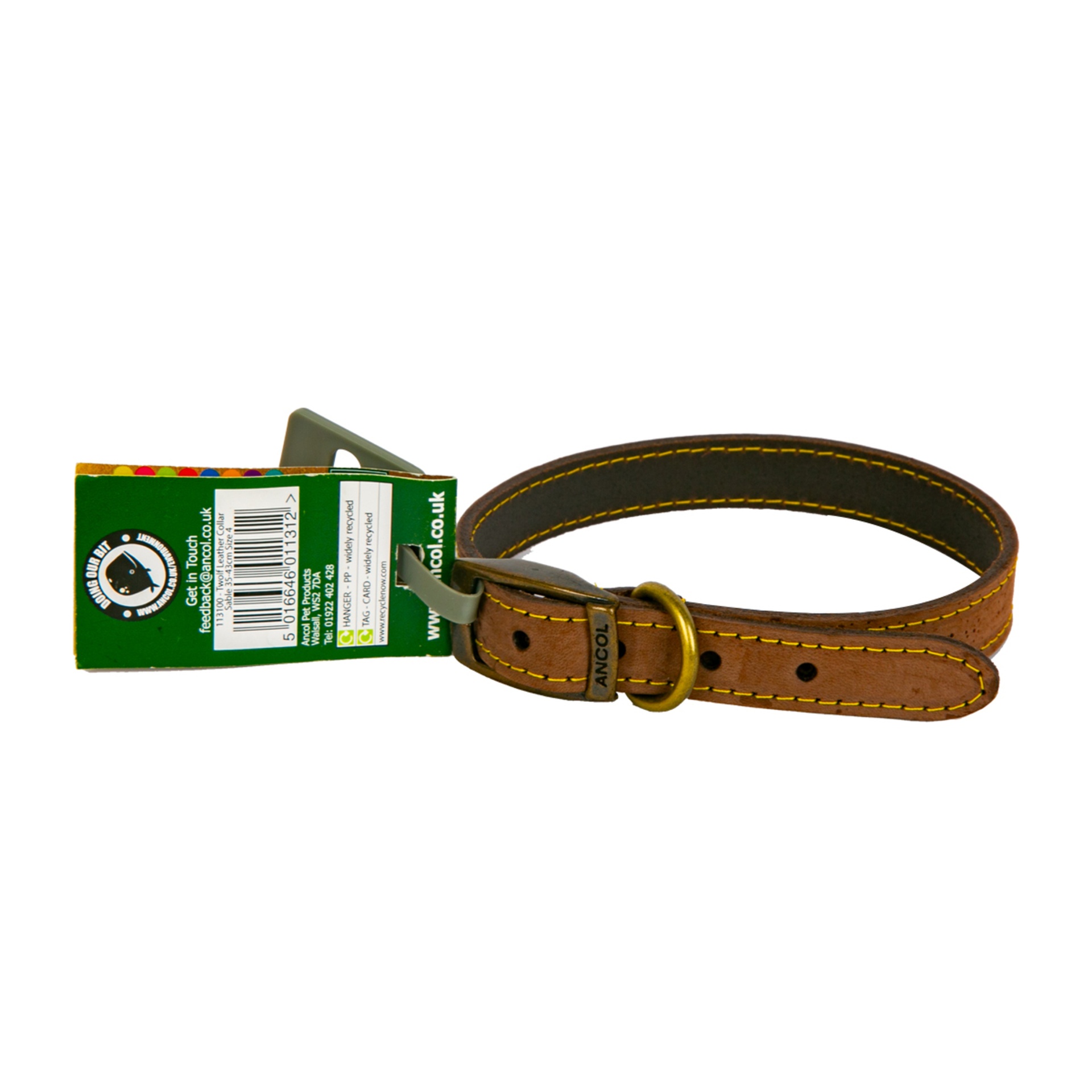 Ancol Timberwolf Leather Collar Sable Size 4, 35-43cm 1 pc1.jpg