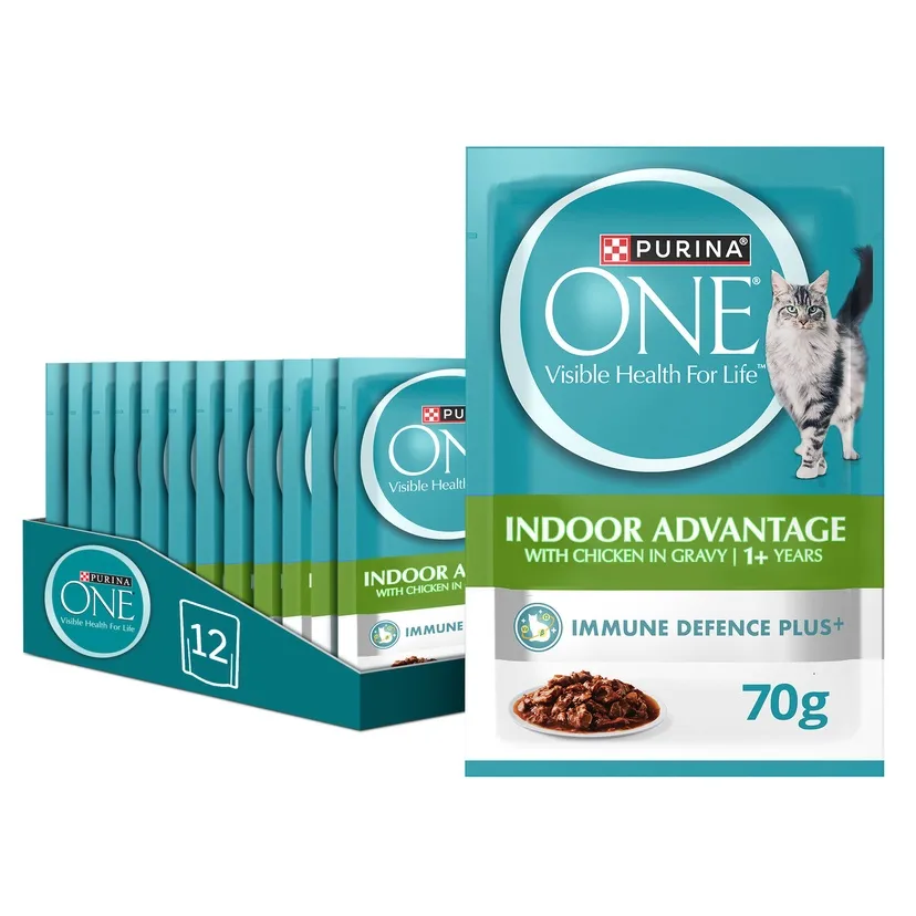 Purina One Indoor Advantage Catfood With Chicken Gravy Flavor For 1+ Years 12 x 70 g.webp